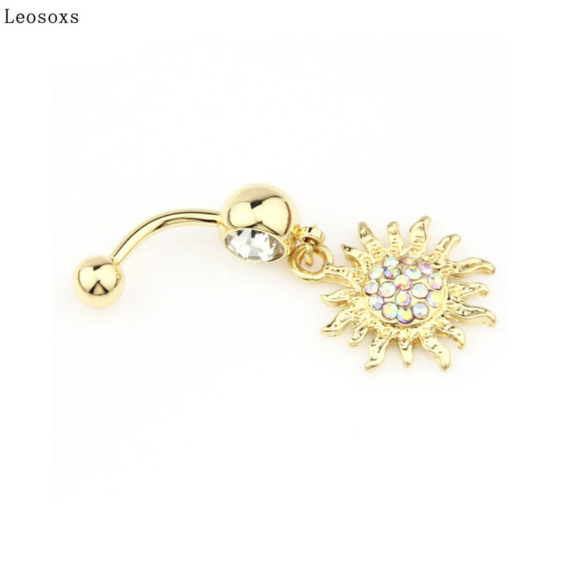 Leosoxs 1 db Köldökékszer Hipoallergén Köldök Köldök Gyűrű Orvosi Acél Arany Nap Virág Láng
