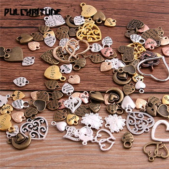 20 τμχ/παρτίδα Vintage Metal 6 χρωμάτων Mixed Hearts Charms Retro love μενταγιόν για κοσμήματα Making Diy Handmade Jewelry