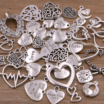 20 τμχ/παρτίδα Vintage Metal 6 χρωμάτων Mixed Hearts Charms Retro love μενταγιόν για κοσμήματα Making Diy Handmade Jewelry