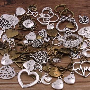 20 τμχ/παρτίδα Vintage Metal 6 χρωμάτων Mixed Hearts Charms Retro love μενταγιόν για κοσμήματα Making Diy Handmade Jewelry