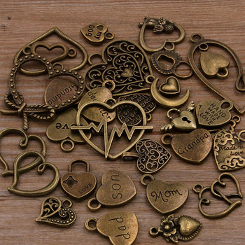 20 τμχ/παρτίδα Vintage Metal 6 χρωμάτων Mixed Hearts Charms Retro love μενταγιόν για κοσμήματα Making Diy Handmade Jewelry