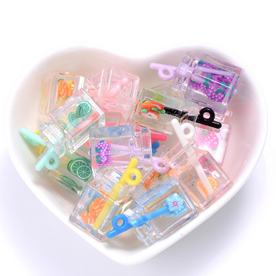 10 vnt Charms Vaisiai Apelsinų Arbūzas Citrinų Sultys Pakabukas Mini Stiklinis Dervos Butelis Pakabukai Auskarams Karolių papuošalų gamyba