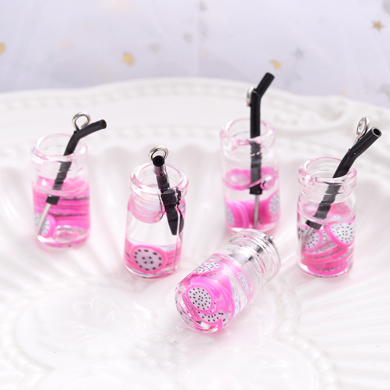 10 vnt Charms Vaisiai Apelsinų Arbūzas Citrinų Sultys Pakabukas Mini Stiklinis Dervos Butelis Pakabukai Auskarams Karolių papuošalų gamyba