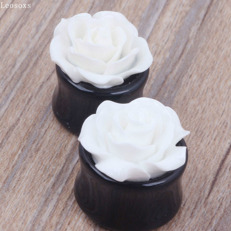 Leosoxs 2 piese de vânzare fierbinte noi alb nouă trandafiri negru cilindric urechi extensie urechi răspânditor dopuri urechi și tuneluri