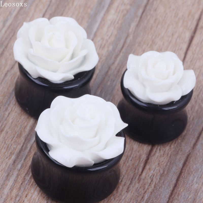 Leosoxs 2 piese de vânzare fierbinte noi alb nouă trandafiri negru cilindric urechi extensie urechi răspânditor dopuri urechi și tuneluri