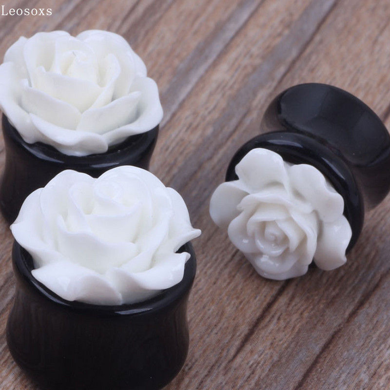 Leosoxs 2 piese de vânzare fierbinte noi alb nouă trandafiri negru cilindric urechi extensie urechi răspânditor dopuri urechi și tuneluri