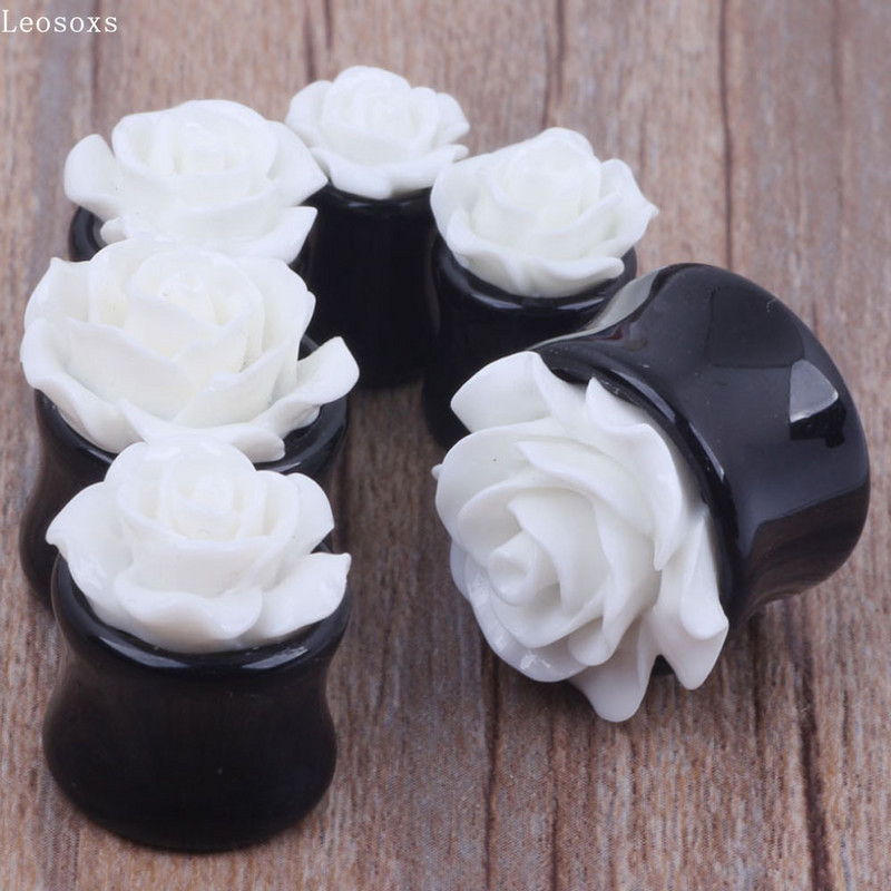 Leosoxs 2 piese de vânzare fierbinte noi alb nouă trandafiri negru cilindric urechi extensie urechi răspânditor dopuri urechi și tuneluri