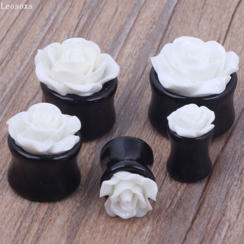 Leosoxs 2 piese de vânzare fierbinte noi alb nouă trandafiri negru cilindric urechi extensie urechi răspânditor dopuri urechi și tuneluri