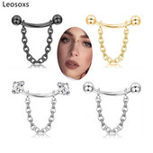 Leosoxs Tijă îndoită filetată pentru sprâncene, lanț pentru unghii, ureche, os, unghie, buză, lanț pentru unghii, zircon, ureche, os, lanț pentru unghii, piercing, bijuterii noi