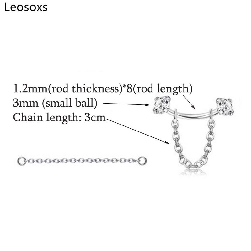 Leosoxs Tijă îndoită filetată pentru sprâncene, lanț pentru unghii, ureche, os, unghie, buză, lanț pentru unghii, zircon, ureche, os, lanț pentru unghii, piercing, bijuterii noi