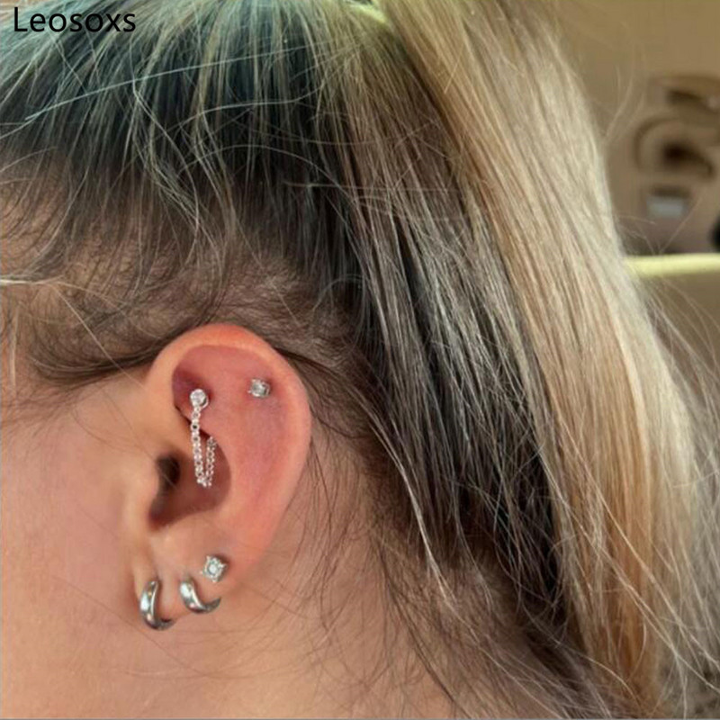 Leosoxs Tijă îndoită filetată pentru sprâncene, lanț pentru unghii, ureche, os, unghie, buză, lanț pentru unghii, zircon, ureche, os, lanț pentru unghii, piercing, bijuterii noi