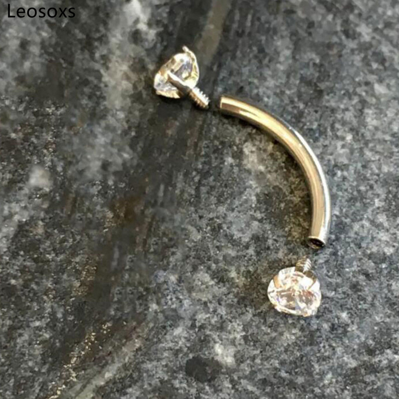 Leosoxs Tijă îndoită filetată pentru sprâncene, lanț pentru unghii, ureche, os, unghie, buză, lanț pentru unghii, zircon, ureche, os, lanț pentru unghii, piercing, bijuterii noi