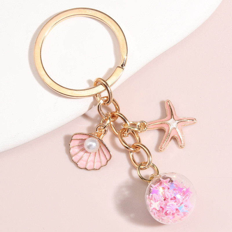 Breloc drăguț emailat, scoici, stea de mare, breloc pentagramă, margele de sticlă, lanțuri cheie, cadouri de mare, pentru femei, bărbați, bijuterii lucrate manual