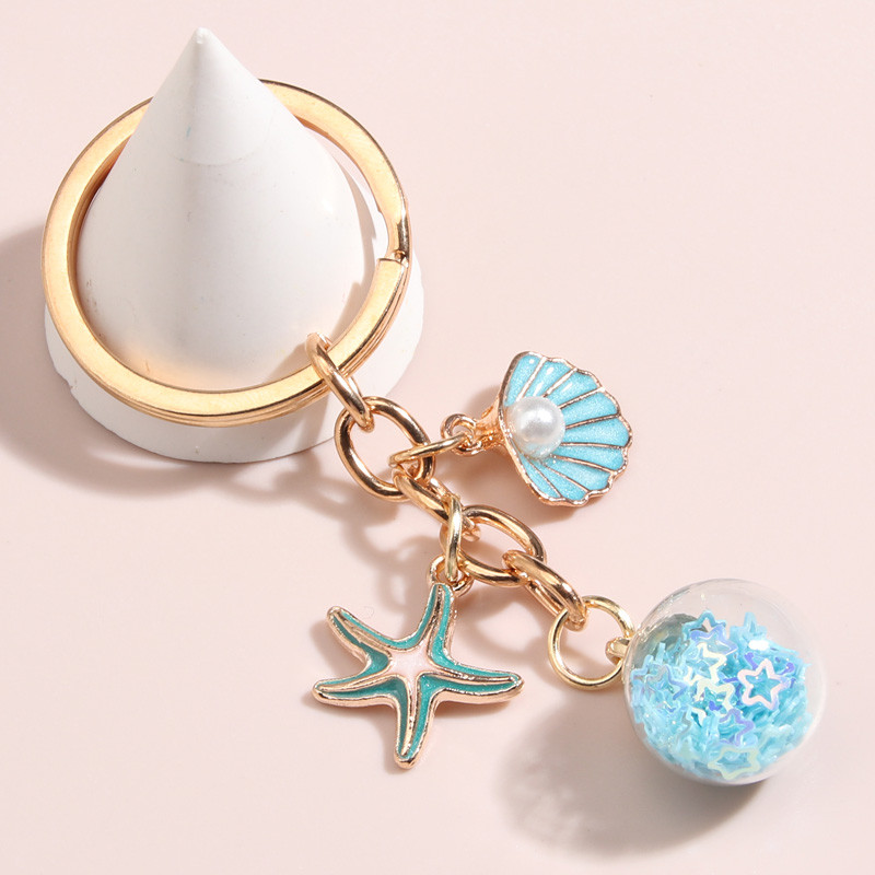 Breloc drăguț emailat, scoici, stea de mare, breloc pentagramă, margele de sticlă, lanțuri cheie, cadouri de mare, pentru femei, bărbați, bijuterii lucrate manual