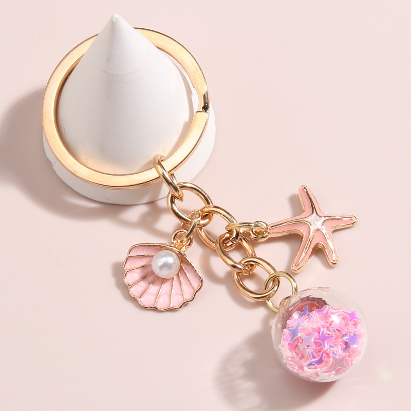 Breloc drăguț emailat, scoici, stea de mare, breloc pentagramă, margele de sticlă, lanțuri cheie, cadouri de mare, pentru femei, bărbați, bijuterii lucrate manual