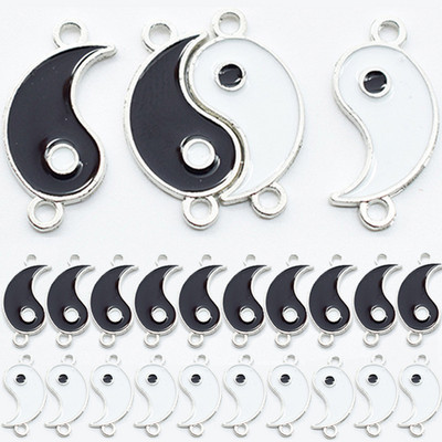20 de bucăți 2 în 1 din aliaj smalț Brelocuri Taichi Yin Yang pandantiv Charms Colier brățară Accesorii DIY Bijuterii Găsire margele distanțatoare