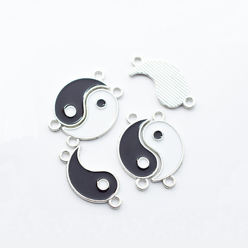 20 de bucăți 2 în 1 din aliaj smalț Brelocuri Taichi Yin Yang pandantiv Charms Colier brățară Accesorii DIY Bijuterii Găsire margele distanțatoare