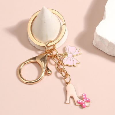 Breloc drăguț emailat, cu bowknot, cu tocuri înalte, breloc pantofi, lanțuri chei pentru femei, fete, accesoriu pentru geantă, chei de mașină, bijuterii, cadouri