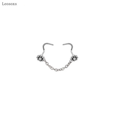 Leosoxs New 1 set de bucăți dublu inel pentru nas bilă unghie lanț pentru nas din oțel inoxidabil piercing bijuterii 20G nas stud