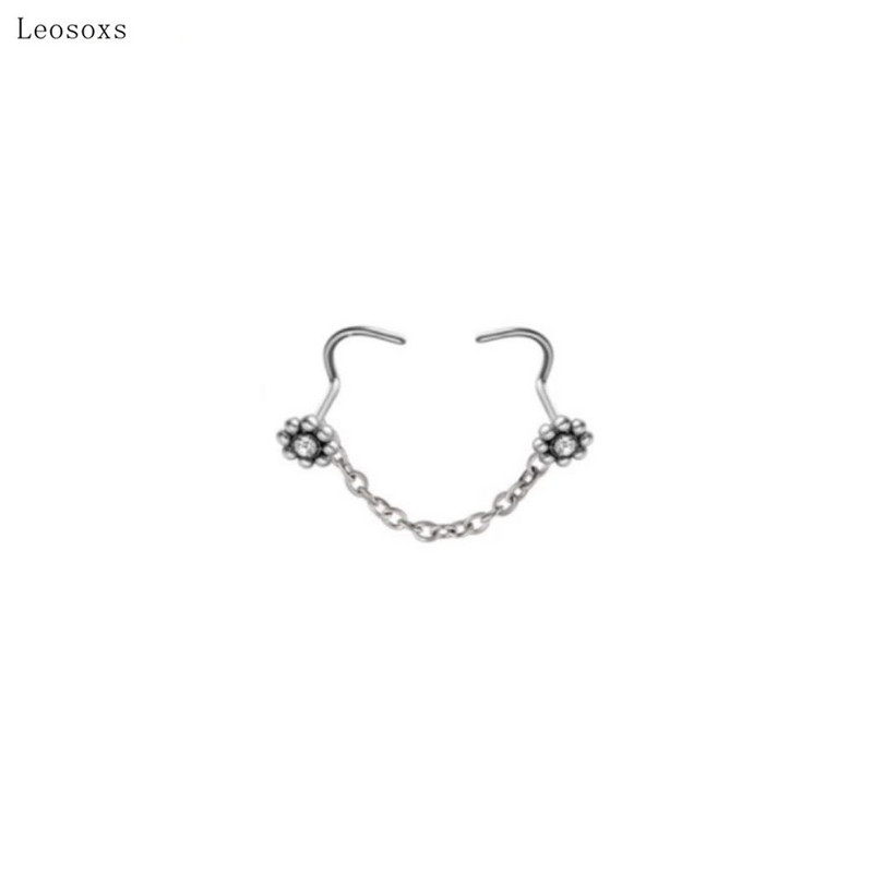 Leosoxs New 1 set de bucăți dublu inel pentru nas bilă unghie lanț pentru nas din oțel inoxidabil piercing bijuterii 20G nas stud