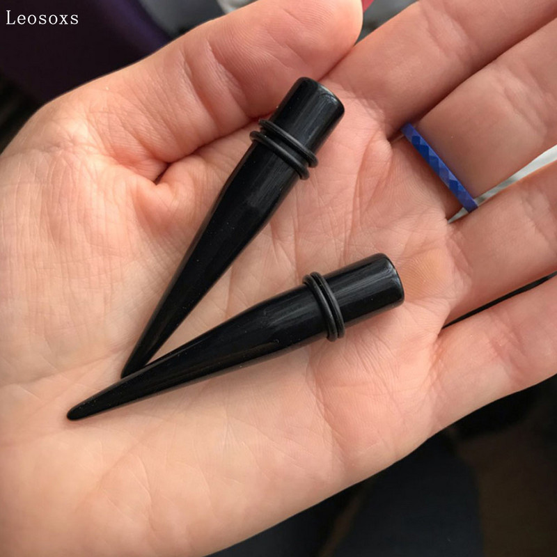 Leosoxs, de înaltă calitate, negru, dimensiune mare, ureche ascuțită, cu piercing acrilic, expansor pentru ureche, expansor pentru ureche, 18-25 mm