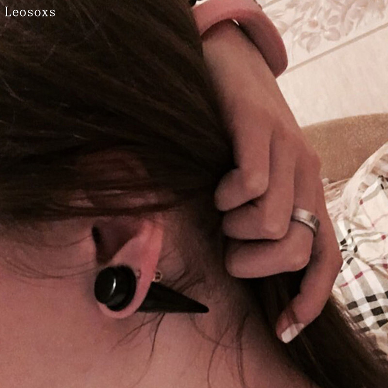 Leosoxs, de înaltă calitate, negru, dimensiune mare, ureche ascuțită, cu piercing acrilic, expansor pentru ureche, expansor pentru ureche, 18-25 mm