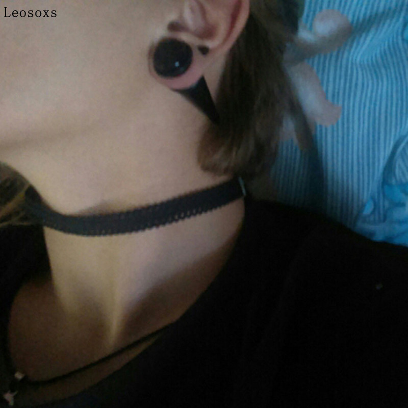 Leosoxs, de înaltă calitate, negru, dimensiune mare, ureche ascuțită, cu piercing acrilic, expansor pentru ureche, expansor pentru ureche, 18-25 mm