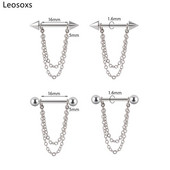 Leosoxs 1 pár rozsdamentes acél lánc hegyes kúpos tejgyűrű 14g függő lánc acél golyós szál testpiercing ékszer