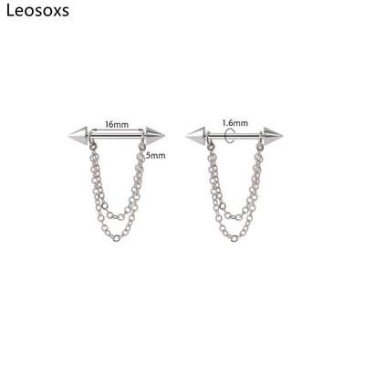 Leosoxs 1 pár rozsdamentes acél lánc hegyes kúpos tejgyűrű 14g függő lánc acél golyós szál testpiercing ékszer