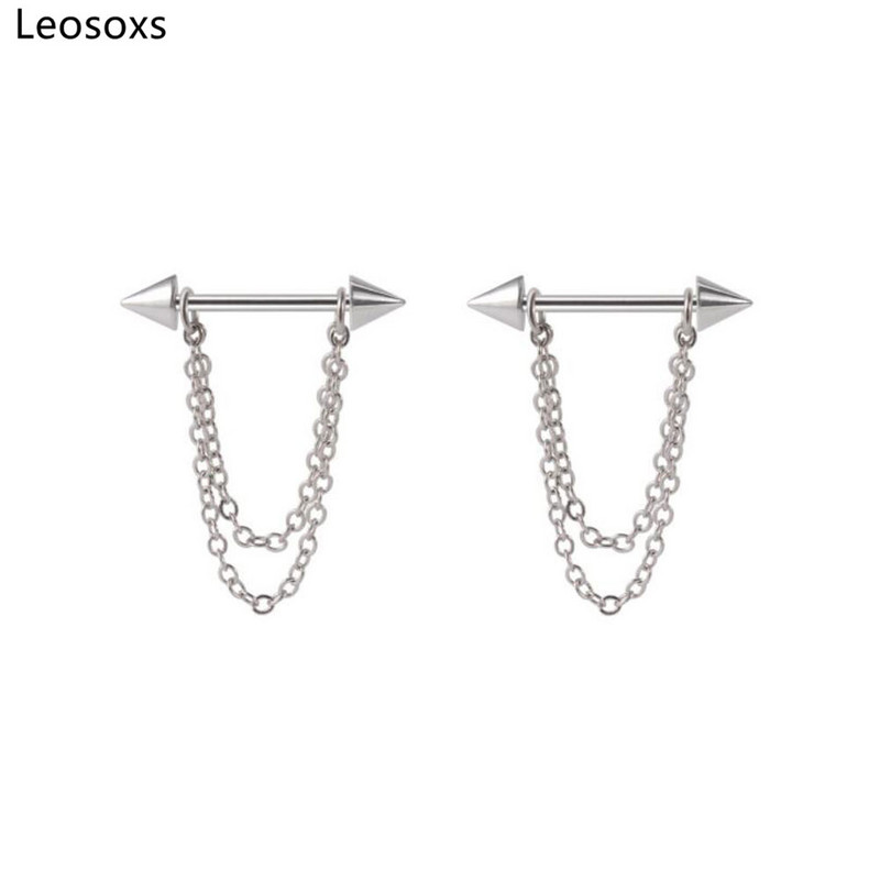 Leosoxs 1 pár rozsdamentes acél lánc hegyes kúpos tejgyűrű 14g függő lánc acél golyós szál testpiercing ékszer