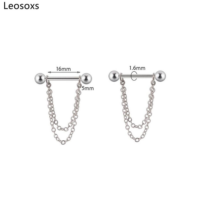 Leosoxs 1 pár rozsdamentes acél lánc hegyes kúpos tejgyűrű 14g függő lánc acél golyós szál testpiercing ékszer