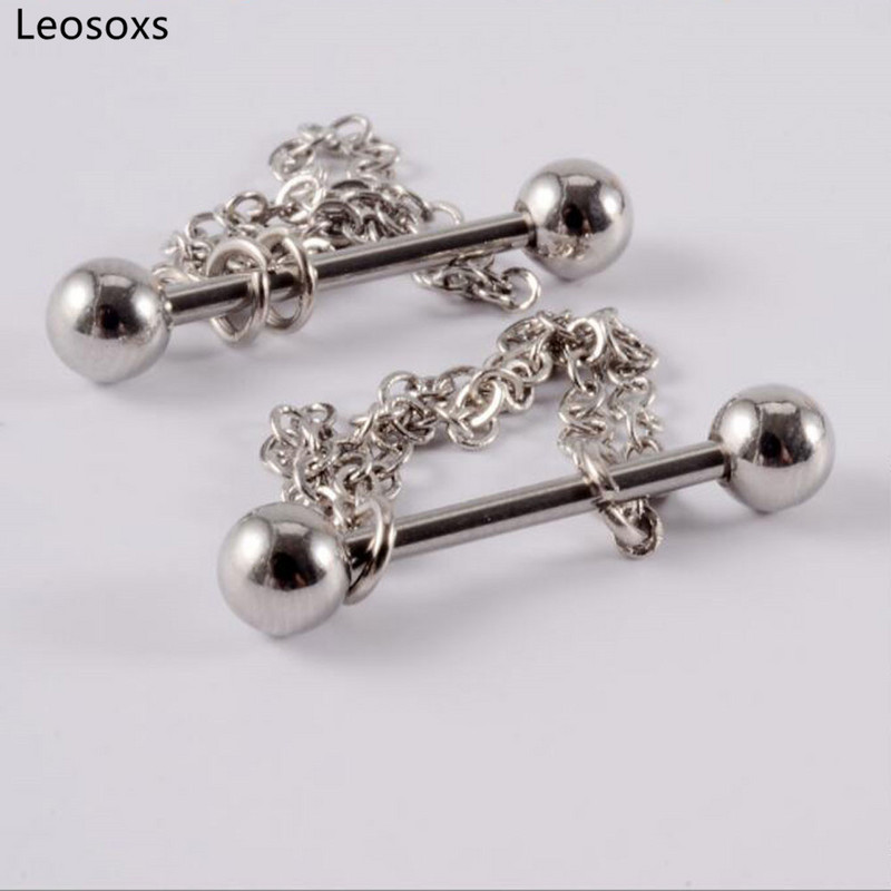Leosoxs 1 pár rozsdamentes acél lánc hegyes kúpos tejgyűrű 14g függő lánc acél golyós szál testpiercing ékszer