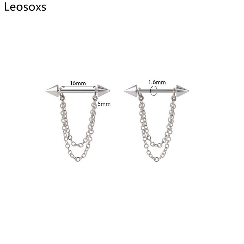 Leosoxs 1 pár rozsdamentes acél lánc hegyes kúpos tejgyűrű 14g függő lánc acél golyós szál testpiercing ékszer
