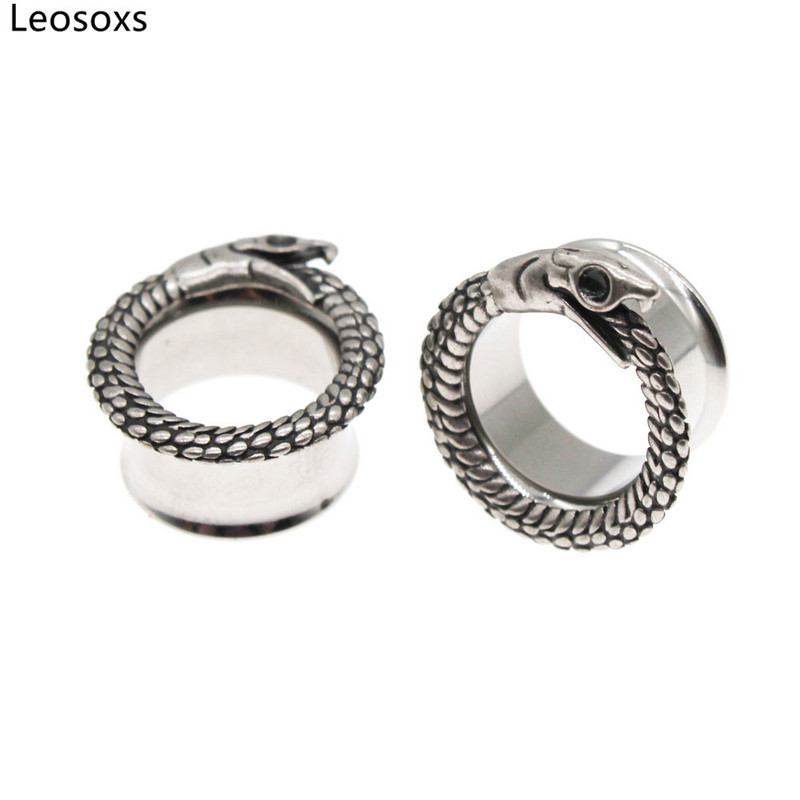 Leosox 1 pár rozsdamentes acél kígyó fülcsatornák hordágyak testpiercing divat ékszerek fülbevaló dugók mérők tágítók 6-25 mm