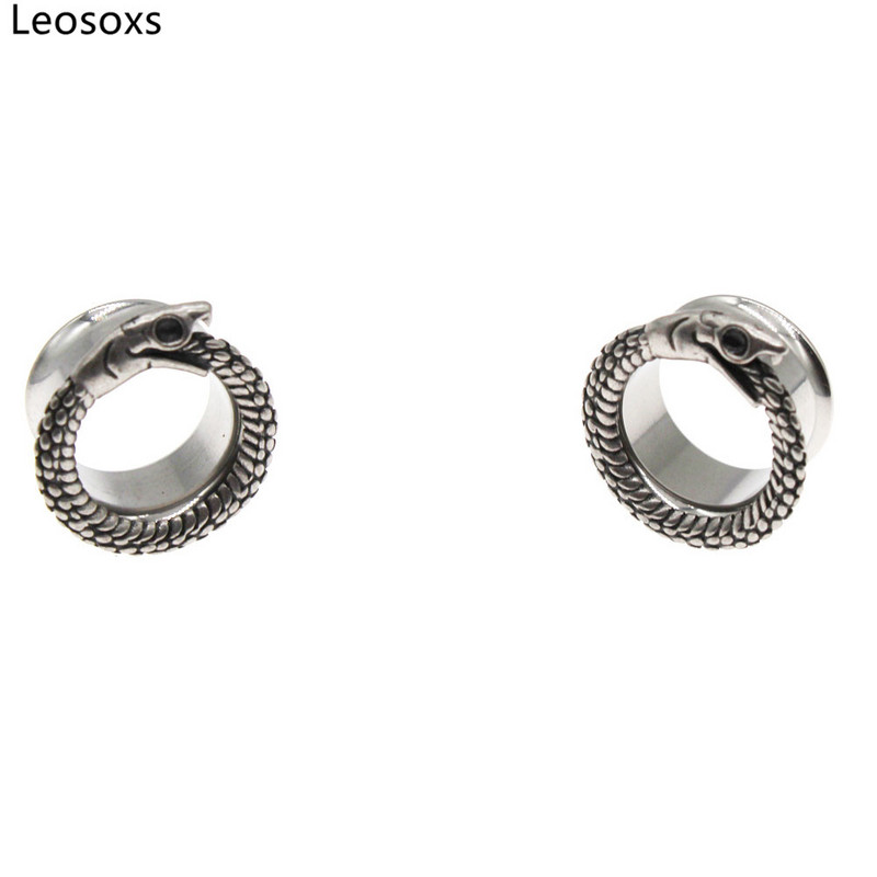 Leosox 1 pár rozsdamentes acél kígyó fülcsatornák hordágyak testpiercing divat ékszerek fülbevaló dugók mérők tágítók 6-25 mm