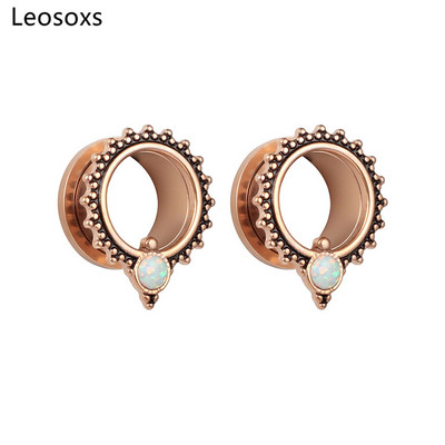 Leosoxs 1 pereche de dopuri de urechi din oțel inoxidabil, tuneluri de urechi opale, design cu șuruburi, bijuterii pentru piercing pentru corp pentru femei și bărbați