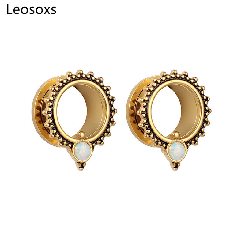 Leosoxs 1 pereche de dopuri de urechi din oțel inoxidabil, tuneluri de urechi opale, design cu șuruburi, bijuterii pentru piercing pentru corp pentru femei și bărbați