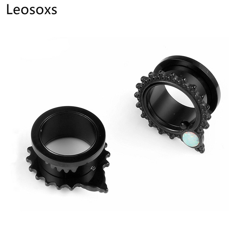 Leosoxs 1 pereche de dopuri de urechi din oțel inoxidabil, tuneluri de urechi opale, design cu șuruburi, bijuterii pentru piercing pentru corp pentru femei și bărbați