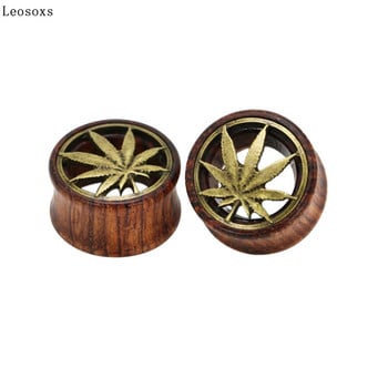 Leosoxs 2 части Hot Selling Hollow Wood Ear Pin Ear Spreader Profile Rod Hemp Leaf Double-sided Horn Piercing Jewelry