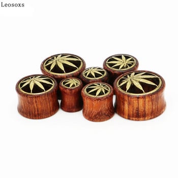 Leosoxs 2 части Hot Selling Hollow Wood Ear Pin Ear Spreader Profile Rod Hemp Leaf Double-sided Horn Piercing Jewelry