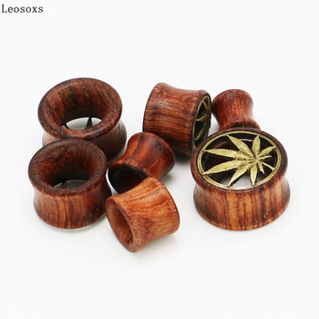 Leosoxs 2 части Hot Selling Hollow Wood Ear Pin Ear Spreader Profile Rod Hemp Leaf Double-sided Horn Piercing Jewelry