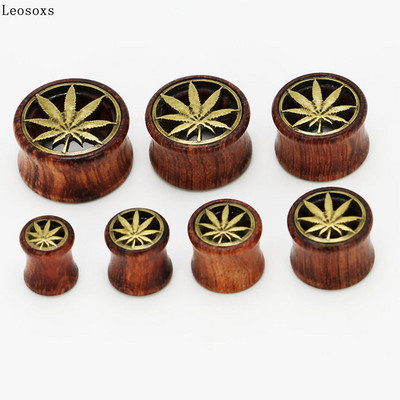 Leosoxs 2 части Hot Selling Hollow Wood Ear Pin Ear Spreader Profile Rod Hemp Leaf Double-sided Horn Piercing Jewelry