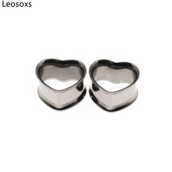 Leosoxs 1 чифт 316L неръждаема стомана Love Shape Hollow Ear Expansion Body Piercing Тапи за уши Tunnles Обеци 8-30 mm