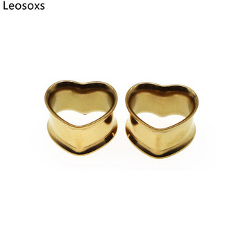 Leosoxs 1 чифт 316L неръждаема стомана Love Shape Hollow Ear Expansion Body Piercing Тапи за уши Tunnles Обеци 8-30 mm