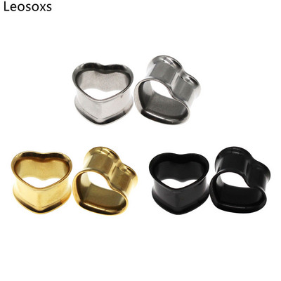 Leosoxs 1 чифт 316L неръждаема стомана Love Shape Hollow Ear Expansion Body Piercing Тапи за уши Tunnles Обеци 8-30 mm