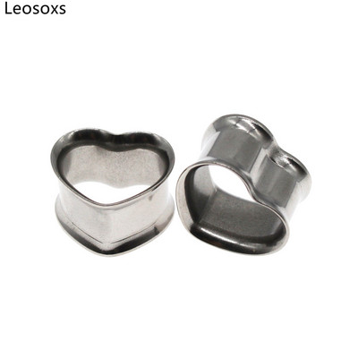 Leosoxs 1 pereche 316L din oțel inoxidabil Love Shape Hollow Ear Expansion Body Piercing Plugi pentru urechi Tunnles Cercei 8-30mm