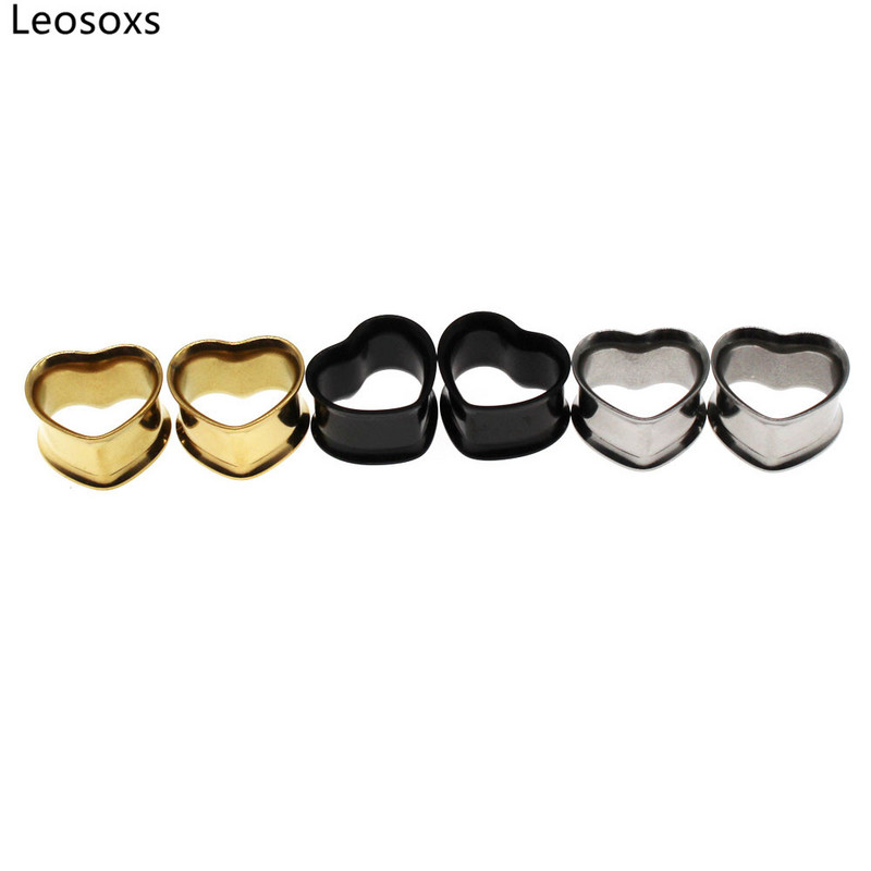 Leosoxs 1 pereche 316L din oțel inoxidabil Love Shape Hollow Ear Expansion Body Piercing Plugi pentru urechi Tunnles Cercei 8-30mm