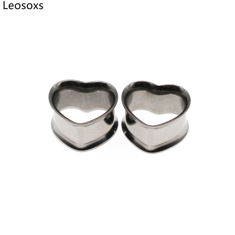 Leosoxs 1 pereche 316L din oțel inoxidabil Love Shape Hollow Ear Expansion Body Piercing Plugi pentru urechi Tunnles Cercei 8-30mm