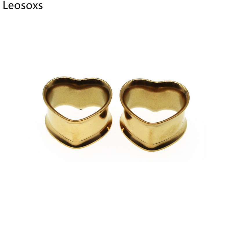 Leosoxs 1 pereche 316L din oțel inoxidabil Love Shape Hollow Ear Expansion Body Piercing Plugi pentru urechi Tunnles Cercei 8-30mm
