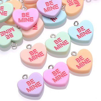 10Pcs 19mm SWEET HEART Charms BE MINE HUG ME Талисмани от смола за изработка на бижута Колиета Гривни Обеци Аксесоари Продажба на едро